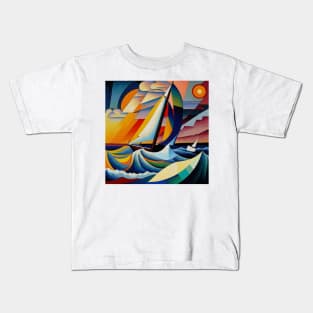 Yacht in Ocean - Abstract Art Kids T-Shirt